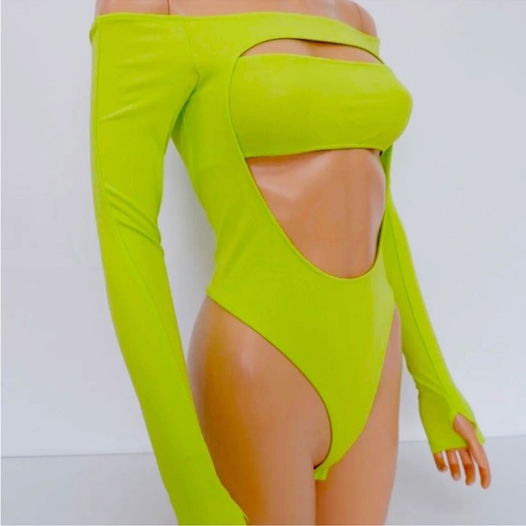 MUGLER x H&M Cut-out Bodysuit LIMITED EDITION | Acid green | Size S | NWT - Picture 1 of 7
